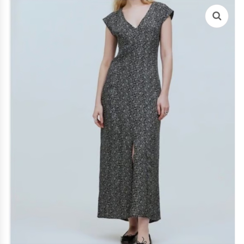 Madewell Charcoal Floral Midi Dress with Front Slit